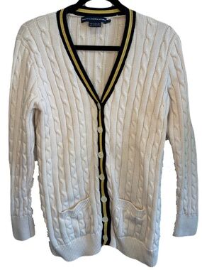 Ralph Lauren Sport Women's Large Cable Knit Cream Button Down Cardigan Sweater